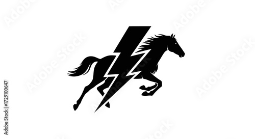 Dynamic equine energy: A stallion silhouette imbued with the force of lightning power