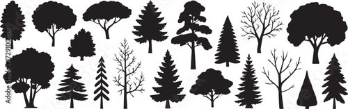 minimal tree silhouette vectors pack abstract nature forest landscape icons for digital art and graphic design projects
