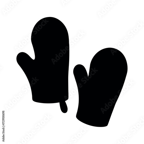 Black silhouette of two oven mitts on a white background