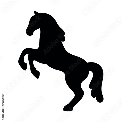 Black silhouette of a majestic horse rearing up on hind legs
