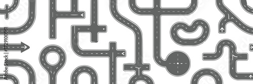 transport infrastructure vector seamless tile road layout with intersections roundabouts curves and directional arrows