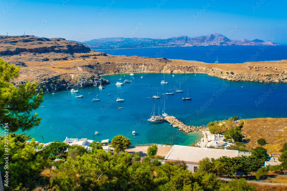 Naklejka premium Sea view from the Acropolis of Lindos, Rhodes, Greece