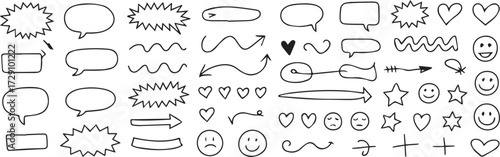 hand drawn doodle icons sketch symbols and chat elements vector pack for creative design projects