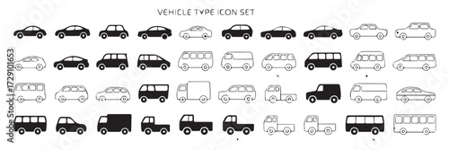 vehicle type icon set vector collection of sedan suv van truck bus and public transport silhouettes