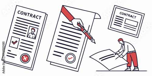 Business professionals finalizing important contracts, signing agreements, and reviewing legal documents for successful deals and partnerships.