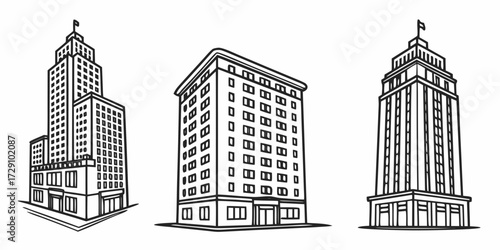 Modern city skyline showcases diverse architectural styles with clean lines and artistic flair perfect for urban design projects