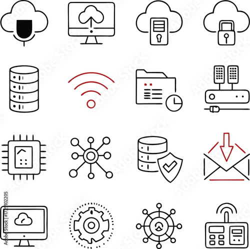 Technology icons cloud data network security computer