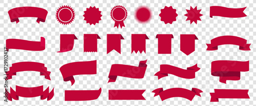 Red Ribbons Set With Isolated White Background