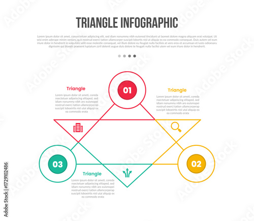 triangle base shape infographics template diagram with upside down stacked layer triangle with circle edge with 3 point step creative simple flat outline
