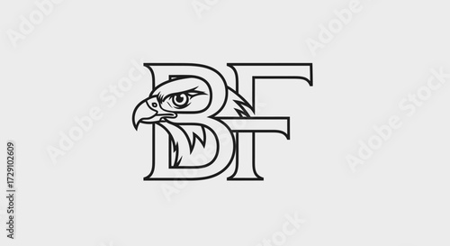 Bold initial logo with an eagle emblem, black outline on light background offering versatility