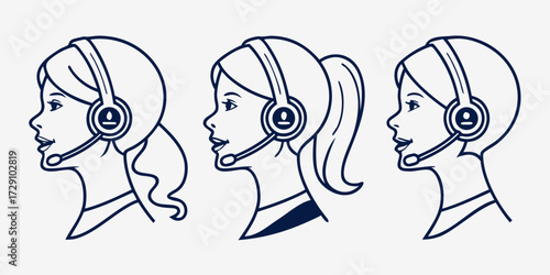 Professional customer service representatives with headsets offering support and assistance, conveying helpfulness and communication expertise for businesses.