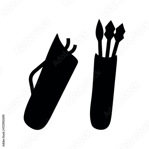 Silhouette of an empty quiver and a quiver full of arrows on a white background
