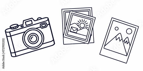 Capture your memories with a vintage camera and cherished photographs, perfect for storytelling and creative projects.