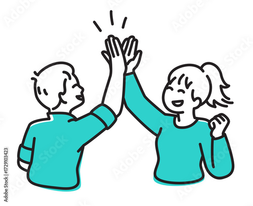 Colleagues celebrating success with high five
