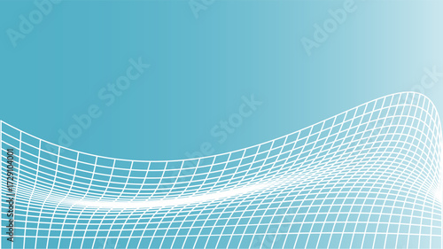 Abstract blue background with flowing white grid pattern creating sense of movement and modernity. gradient from light to dark blue adds depth and dimension to design