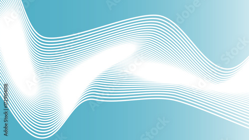 Abstract blue and white wavy lines create dynamic and fluid design, evoking sense of movement and modernity. gradient background enhances visual appeal, making it suitable for contemporary themes
