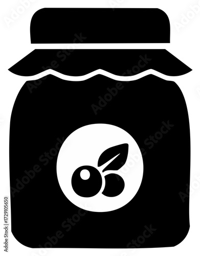 Black silhouette of a glass jar filled with blueberry jam and a lid