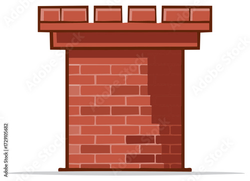 Cartoon Brick Tower with Battlements, Medieval Architecture and Fortress Design