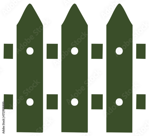 Green Wooden Fence Silhouette Design Simple Illustration Rural Countryside Barrier Fencing Decoration Element Farm Garden Yard