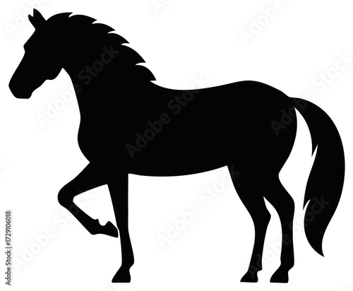 Silhouette of a powerful horse in a proud stance, showcasing its musculature and flowing mane