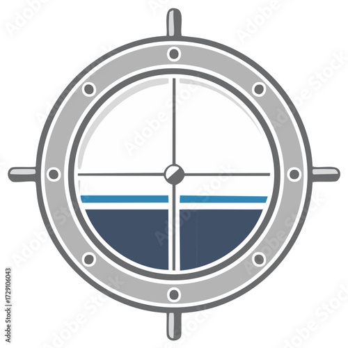 Nautical porthole window with ocean view and crosshair symbol illustration