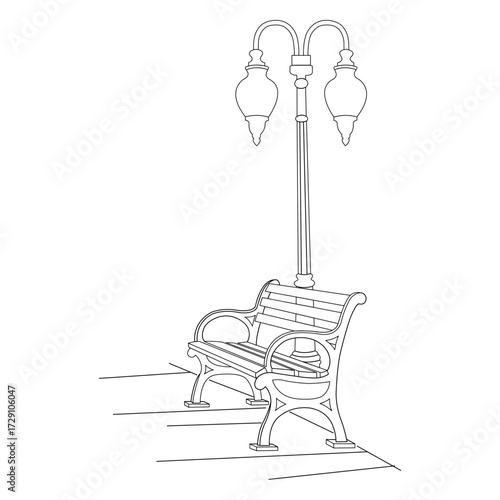 street lamp and park bench sketch