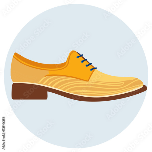 Stylish Yellow Mens Oxford Shoe with Textured Pattern Vector Icon