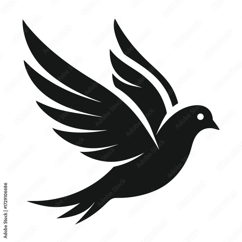 Fototapeta premium Simple silhouette of a dove in flight elegant bird icon for peace and freedom