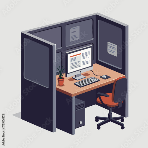 Isometric Office Cubicle Modern Workplace Interior Design Illustration