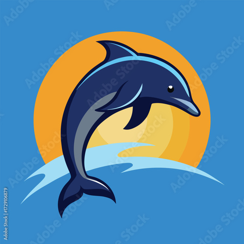 Dynamic silhouette of a dolphin leaping gracefully out of the water perfect for marine life and ocean themes