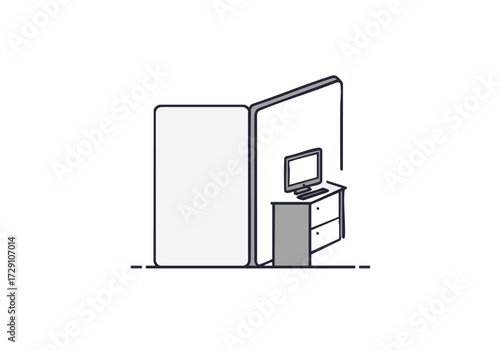 Minimalist Office Cubicle with Computer Modern Workspace Illustration