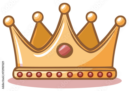 Cartoon Style Golden Crown with Red Jewels for Royal or Leadership Concepts