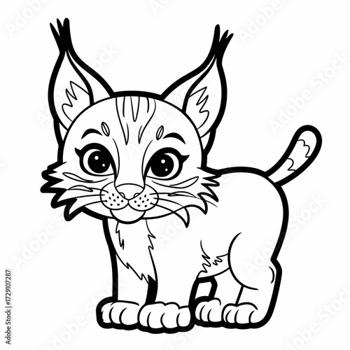 Scalable vector illustration of a cute baby lynx kitten for design projects silhouette white background
