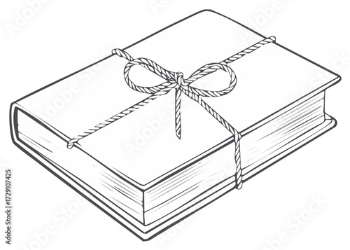 Line art of a book tied with a string, perfect for decoration or gifting themed illustrations