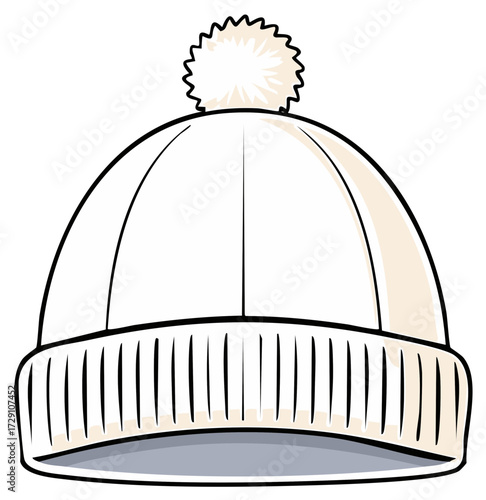 Knit Winter Hat with Pompon Topper Vector Illustration Warm Headwear