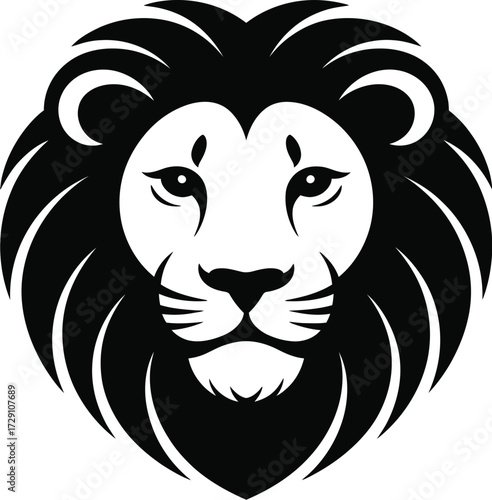 Majestic lion head vector silhouette face mane
