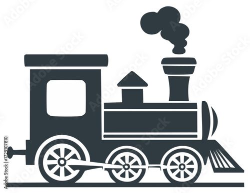 Simple classic steam train locomotive silhouette with smoke puffing from the chimney