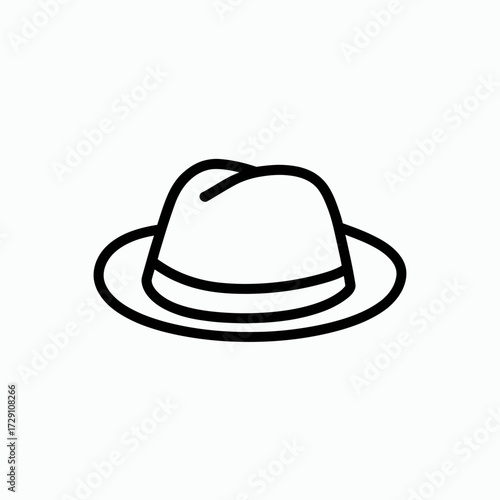 Simple black and white vector illustration of a stylish fedora hat icon scalable eps silhouette white background