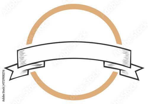 Vintage Ribbon Banner in a Circle Frame, Sketch Illustration Graphic Element