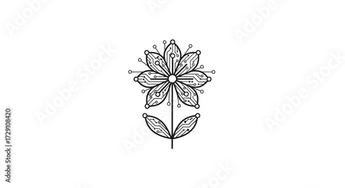 Abstract digital flower illustration blending nature with technology elements for creative design