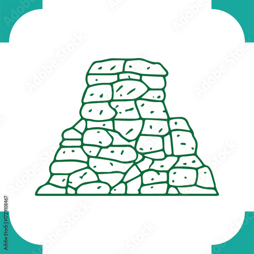 Stone structure illustration with green outline on white background.