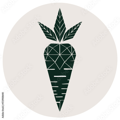 Geometric carrot illustration with a faceted gem design symbolizing valuable nutrition and organic food