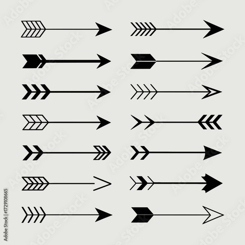 Collection of vector arrows diverse styles elegant and minimalist scalable for your projects silhouette white background