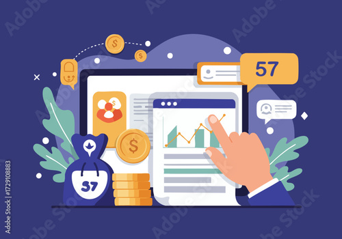 Social Media Marketing and Finance Concepts Illustrated on Digital Devices