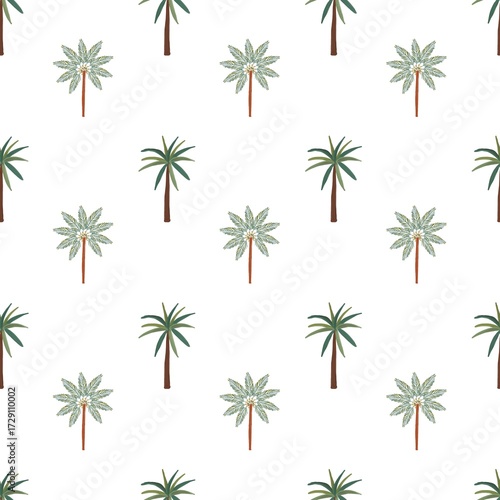 Seamless pattern watercolor sea coastal themed. Palm tree