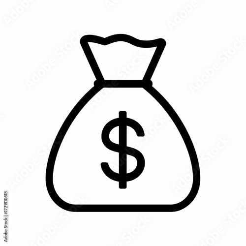 Crisp minimalist icon featuring a money bag with dollar sign scalable vector illustration silhouette white background