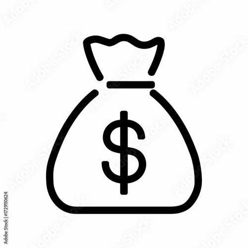 Crisp minimalist icon of a money bag with dollar sign vector illustration scalable eps silhouette white background