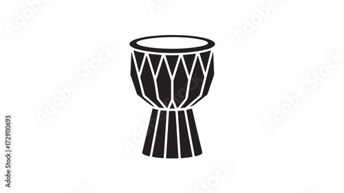 Dynamic African djembe drum silhouette in bold black and white, perfect for music, culture, and design projects.