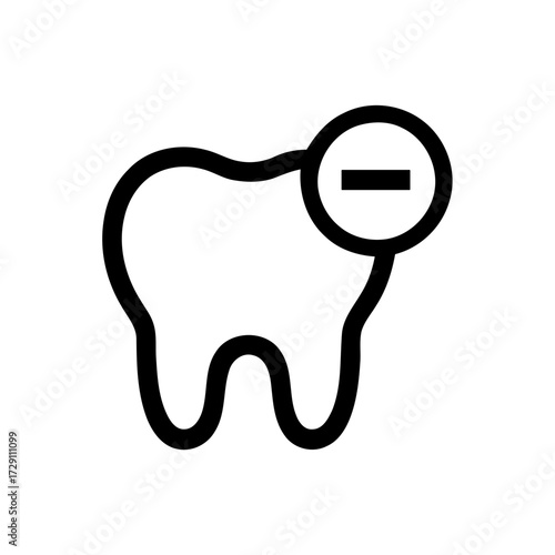 Tooth icon with minus sign for removal or negative health. vector dental icon