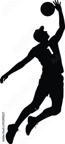 Volleyball player spiking black silhouette athlete